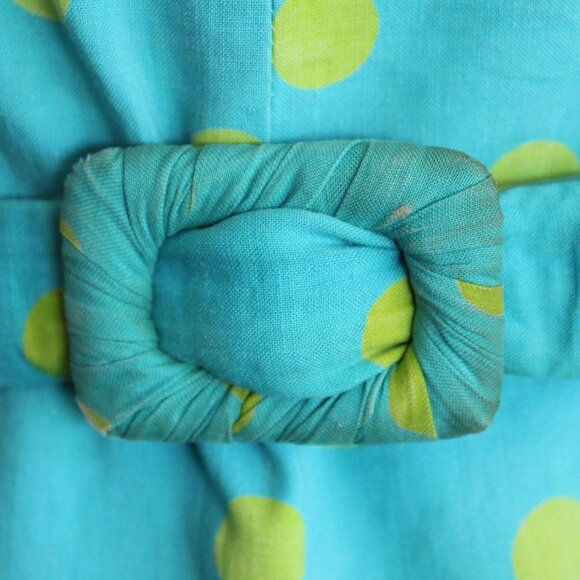 Vintage 1960s Dress with Belt, Blue with Yellow Polka Dots, Summer - Picture 10 of 10